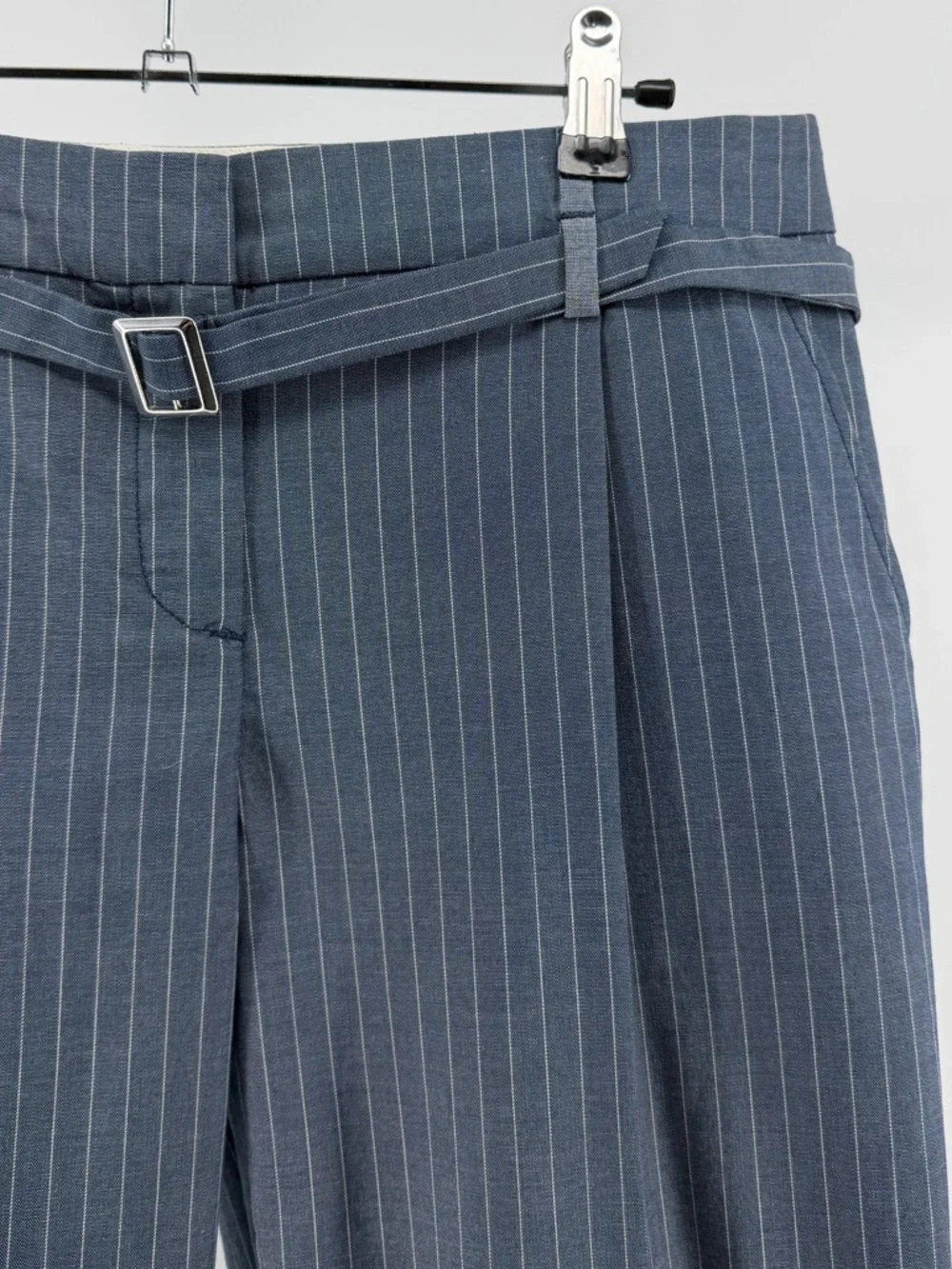 United Colors of Benetton Blue Pinstripe Cuffed Ankle Trouser Pants, Women's 6